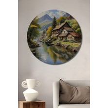Teona Ahşap Büyülü Köy Manzarası Dekoratif Ahşap Mdf Ev/işyeri Duvar Tablo Yuvarlak Ev/işyeri Duvar Tablo