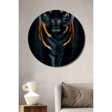 Teona Ahşap Ateş Halesiyle Kara Kaplan Dekoratif Ahşap Mdf Ev/işyeri Duvar Tablo Yuvarlak Ev/işyeri Duvar Tablo