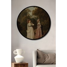 Teona Ahşap Dekoratif Ahşap Yuvarlak Çerçeve Görünümlü Tablo Bahçede Sohbet