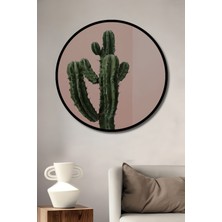 Teona Ahşap Dekoratif Ahşap Yuvarlak Çerçeve Görünümlü Tablo Yeşil Kaktüs