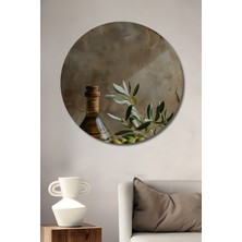 Teona Ahşap Zeytin Dalı ve Yağ Şişesi Ahşap Mdf Dekoratif Ev/işyeri Duvar Tablo Yuvarlak Ev/işyeri Duvar Tablo