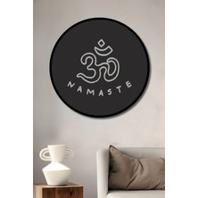 Teona Ahşap Çerçeve Görünümlü Om Sembolü Namaste Ahşap Mdf Dekoratif Ev Duvar Tablo Yuvarlak Ev Duvar Tablo