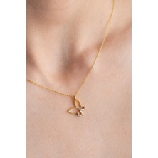 Famira 925 Ayar Gümüş Minimal Gold Kelebek Kolye