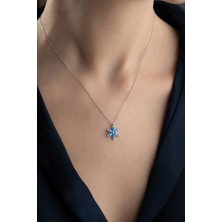 Famira 925 Ayar Gümüş Aqua Taşlı Lotus Kolye