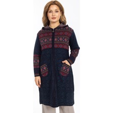 Mutlu City Yeni Model Etnik Desen Kapşüşonlu ve Fermuarlı Kadın Hırka 2308