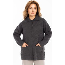 Mutlu City Yeni Sezon Kadın Triko Örgü Sıkı Dokuma Düğmeli Gömlek Yaka Anne Kışlık Hırka 30220-FÜME