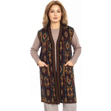 Mutlu City Kadın Klasik Etnik Desen Triko Örgü Kilim Anne Yelek 1052 Uzun