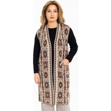 Mutlu City Kadın Klasik Etnik Desen Triko Örgü Kilim Anne Yelek 1052 Uzun