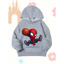 Punix Kids Punıx Kıds Özel Üretim Kapüşonlu Basketçi Örümcek Adam Baskılı Şardonlu Kışlık Erkek Çocuk Sweatshırt