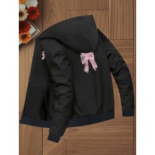 Punix Kids Punıx Kıds Özel Üretim Pembe Kurdele Baskılı Kapüşonlu Fermuarlı Kız Çocuk Şardonlu Sweatshırt