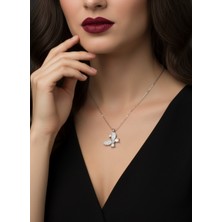 Parmas Design Kelebek Beyaz Zirkon Taşlı 925 Ayar Gümüş Kadın Kolye