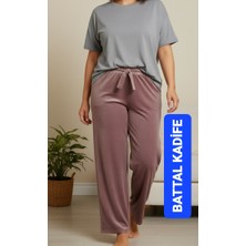 Kadın Bayan Fransız Kadife Battal Büyük Beden Bel Lastikli Cepsiz  Eşofman Altı Pantolon Pijama Tayt