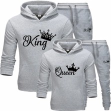 Amor Man Büyük Beden Özel Tasarım King & Queen Baskılı Kapüşonlu Kışlık Sevgili Kombini  Eşofman Takımı.1 Adet Fiyatıdır