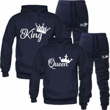 Amor Man Büyük Beden Özel Tasarım King & Queen Baskılı Kapüşonlu Kışlık Sevgili Kombini  Eşofman Takımı.1 Adet Fiyatıdır