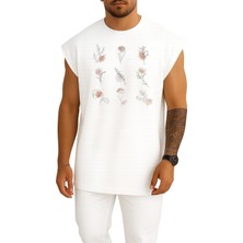 Bahriyeli Collection Oversize Flowers Line Art Botanical Watercolor Göğüs ve Sırt Tasarımlı Atlet