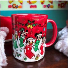 Mickey Mouse-Goffy-Donald Duck Tasarım Yılbaşı Çoraplı Kupa-Hediyelik Kupa Bardak