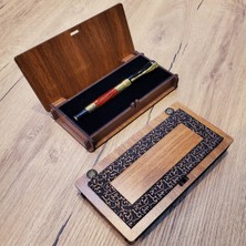 Keyfim Shop Kişiye Özel Premium Ahşap Deri Kutulu Metal Roller Kalem