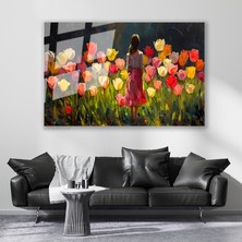 Artarilion Cam Yatay Duvar Tablosu Cam Kucuk Kizve Laleler Ev Ofis Salon Modern Duvar Tablosu