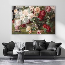 Artarilion Cam Yatay Duvar Tablosu Cam Kirmizi Beyaz Guller Ev Ofis Salon Modern Duvar Tablosu