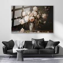 Artarilion Cam Yatay Duvar Tablosu Cam Vazoda Beyaz Guller Ev Ofis Salon Modern Duvar Tablosu