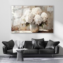 Artarilion Cam Yatay Duvar Tablosu Cam Vazoda Beyaz Cicekler Ev Ofis Salon Modern Duvar Tablosu