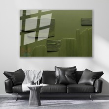 Artarilion Cam Yatay Duvar Tablosu Cam Yesil Cizgiler Ev Ofis Salon Modern Duvar Tablosu