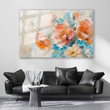Artarilion Cam Yatay Duvar Tablosu Cam Firca Darbeleri Cicekler Ev Ofis Salon Modern Duvar Tablosu