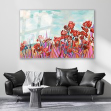 Artarilion Cam Yatay Duvar Tablosu Cam Kirmizi Çiçekler Ev Ofis Salon Modern Duvar Tablosu