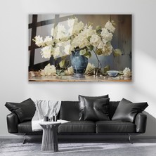 Artarilion Cam Yatay Duvar Tablosu Cam Vazoda Beyaz Cicekler2 Ev Ofis Salon Modern Duvar Tablosu