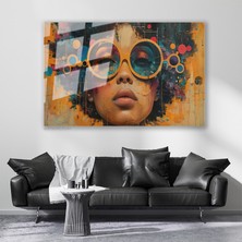 Artarilion Cam Yatay Duvar Tablosu Cam Gozluklu Kiz Ev Ofis Salon Modern Duvar Tablosu