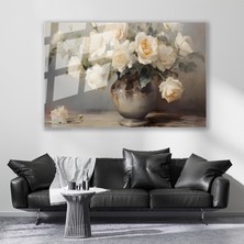 Artarilion Cam Yatay Duvar Tablosu Cam Vazoda Beyaz Guller2 Ev Ofis Salon Modern Duvar Tablosu