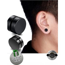 Lynare Mıknatıslı Trend Düz Yuvarlak Erkek Çelik Küpe 8mm 2 Adet