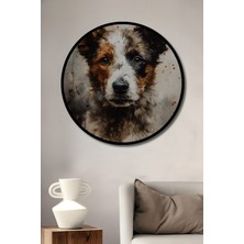 Teona Ahşap Çerçeve Görünümlü Sevimli Köpek Dekoratif Ahşap Mdf Ev Duvar Tablo Yuvarlak Ev Duvar Tablo