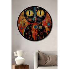 Teona Ahşap Çerçeve Görünümlü Pop Art Kedisi Dekoratif Ahşap Mdf Ev Duvar Tablo Yuvarlak Ev Duvar Tablo