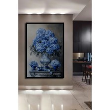 Teona Ahşap Çerçeve Görünümlü Mavi Ortanca Çiçek Aranjmanı Dekoratif Ahşap Mdf Tablo Dikdörtgen Tablo