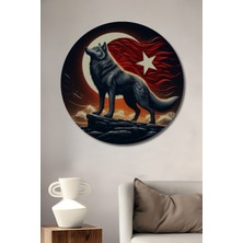 Teona Ahşap Bozkurt Ay Yıldız Ahşap Mdf Dekoratif Ev/işyeri Duvar Tablo Yuvarlak Ev/işyeri Duvar Tablo