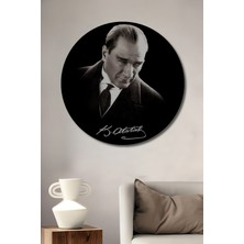 Teona Ahşap Çerçeve Görünümlü Atatürk Portresi Ahşap Mdf Dekoratif Ev Duvar Tablo Yuvarlak Ev Duvar Tablo