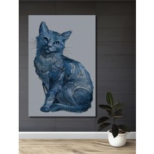 Teona Ahşap Mavi Dantel Desenli Kedi Ahşap Mdf Dekoratif Ev/işyeri Duvar Tablo Dikdörtgen Ev/işyeri Duvar Tablo