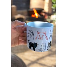 Kediler Çizim Tasarımlı  Baskılı T Kupa Bardak-Hediyelik Kedili Çay Kahve Ofis-Ev Kupası