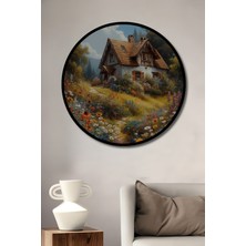 Teona Ahşap Çerçeve Görünümlü Kır Evi Çiçek Bahçesi Dekoratif Ahşap Mdf Ev Duvar Tablo Yuvarlak Ev Duvar Tablo