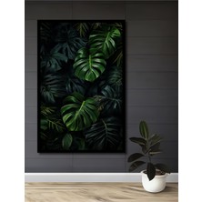 Teona Ahşap Çerçeve Görünümlü Tropikal Yapraklar Dekoratif Ahşap Mdf Ev Duvar Tablo Dikdörtgen Ev Duvar Tablo