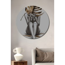 Teona Ahşap Altın Yapraklı Soyut Kadın Dekoratif Ahşap Mdf Ev/işyeri Duvar Tablo Yuvarlak Ev/işyeri Duvar Tablo