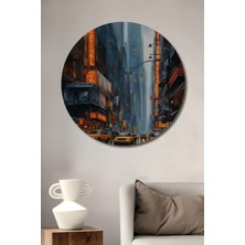 Teona Ahşap New York Yağmurlu Sokak Ahşap Mdf Dekoratif Ev/işyeri Duvar Tablo Yuvarlak Ev/işyeri Duvar Tablo