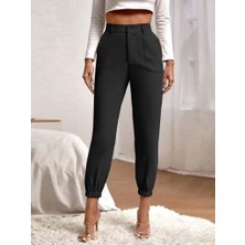Sosostyle Kadın Yüksek Bel Cepli Paçası Lastikli Ithal Krep Pantolon