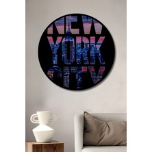 Teona Ahşap Çerçeve Görünümlü New York City Dekoratif Ahşap Mdf Ev Duvar Tablo Yuvarlak Ev Duvar Tablo