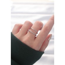 Evyora 2li Görünümlü Su Yolu Tasarımlı Silver Renk Ayarlanabilir Yüzük