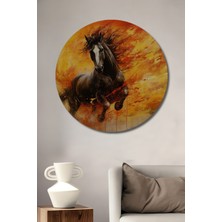 Teona Ahşap Ateşli Koşu Atı Dekoratif Ahşap Mdf Ev/işyeri Duvar Tablo Yuvarlak Ev/işyeri Duvar Tablo