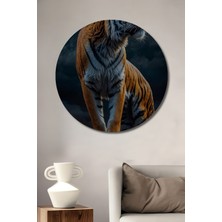 Teona Ahşap Ay Işığında Kaplan Dekoratif Ahşap Mdf Ev/işyeri Duvar Tablo Yuvarlak Ev/işyeri Duvar Tablo