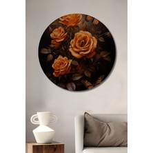 Teona Ahşap Turuncu Güller ve Kelebekler Dekoratif Ahşap Mdf Tablo Yuvarlak Tablo