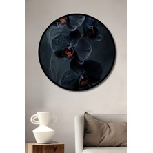 Teona Ahşap Çerçeve Görünümlü Siyah Orkide Dekoratif Ahşap Mdf Işyeri Duvar Tablo Yuvarlak Işyeri Duvar Tablo